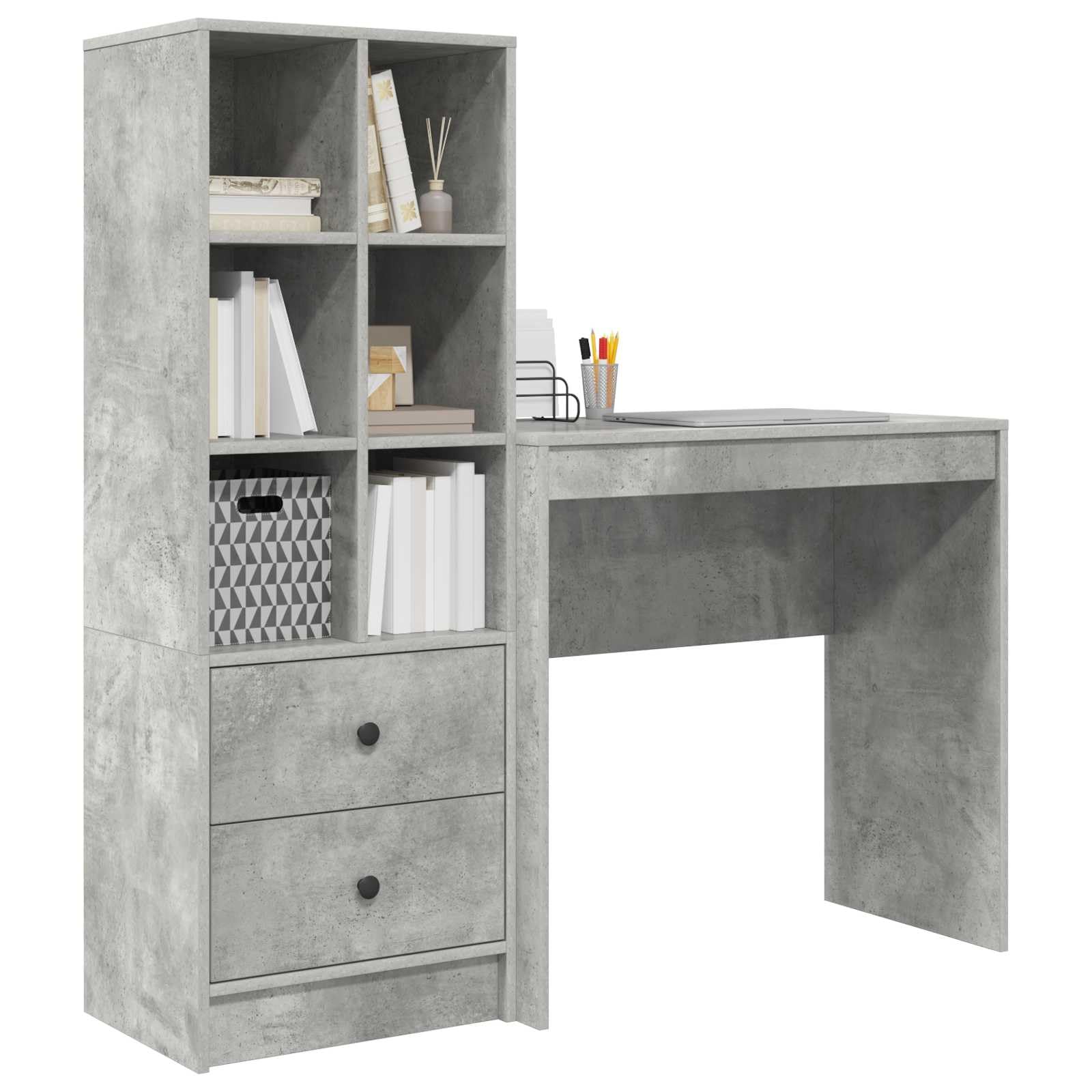 Scrivania in cemento grigio 125,5 x 40 x 127 cm in legno di ingegneria 2