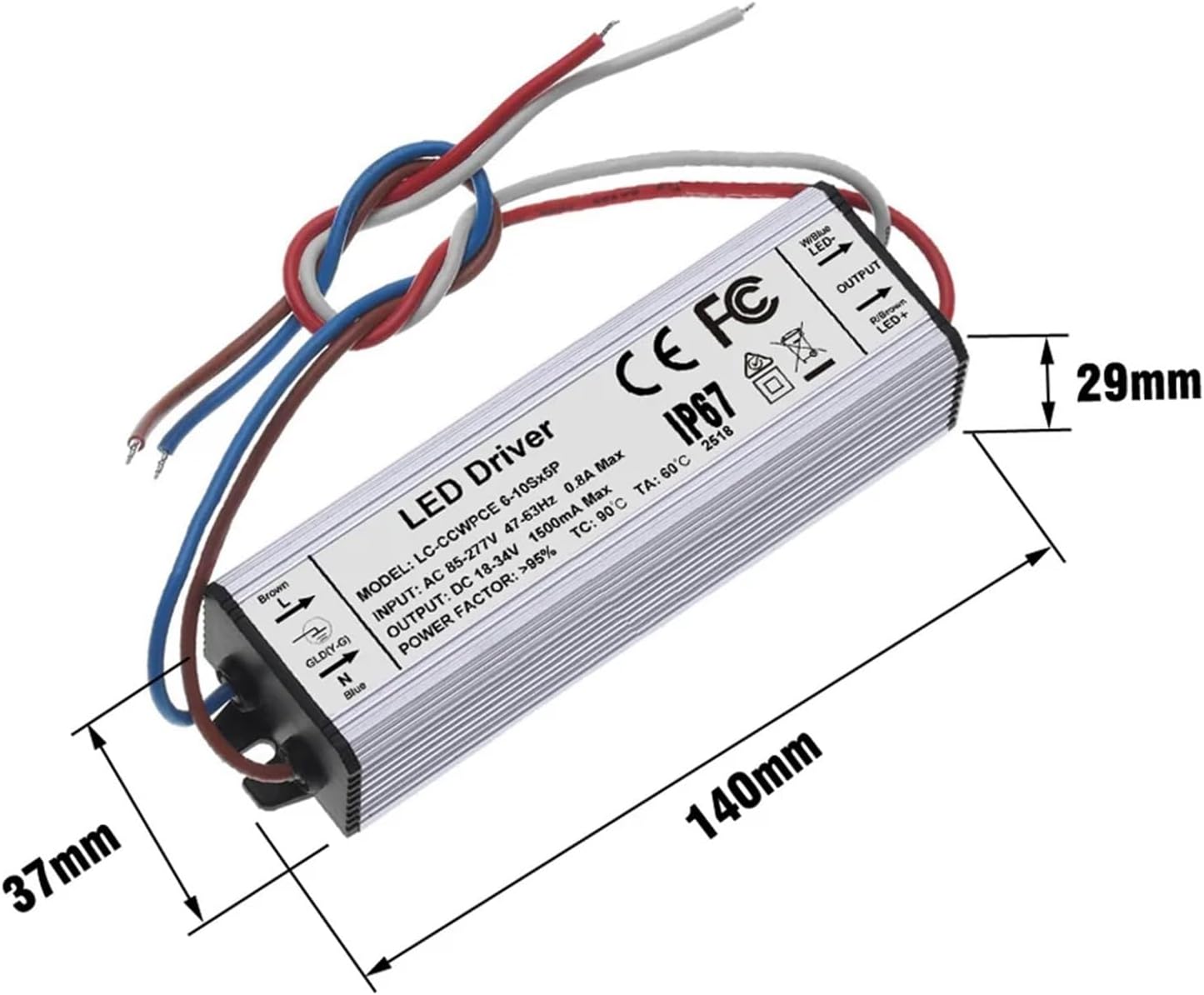 LED Driver Constant Current 2100mA 1800mA 1500mA 1200mA 900mA Lighting 30 36 40 48 50 60 70 W Watt Power Supply(Plastic Case,1500mA 18-34V)