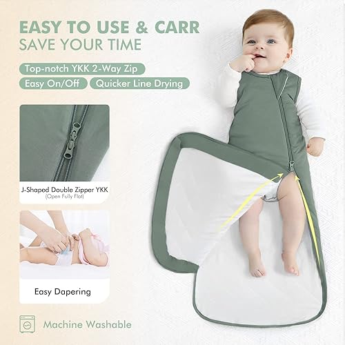 Miniatura 3 de HAPIU TOG 1.0 - Saco de dormir unisex de bambú para bebé, cremallera de 2 vías, manta para bebé, 18-36 meses, verde bosque oscuro