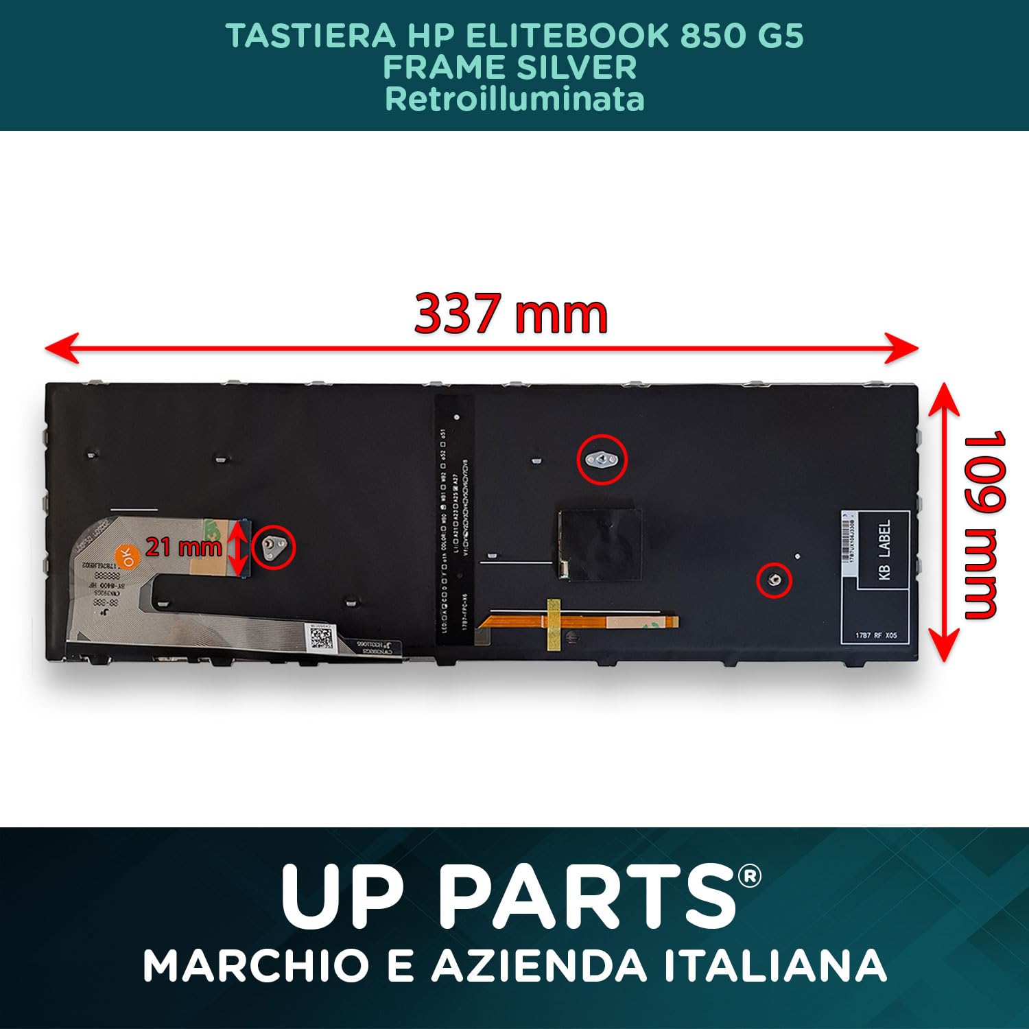 Ricambio Tastiera per Hp, Tastiera compatibile con HP 15u G5, 15u G6 e EliteBook 755 G5, 850 G5, 850 G6, Layout italiano - Con retroilluminazione - Con frame - Azienda italiana