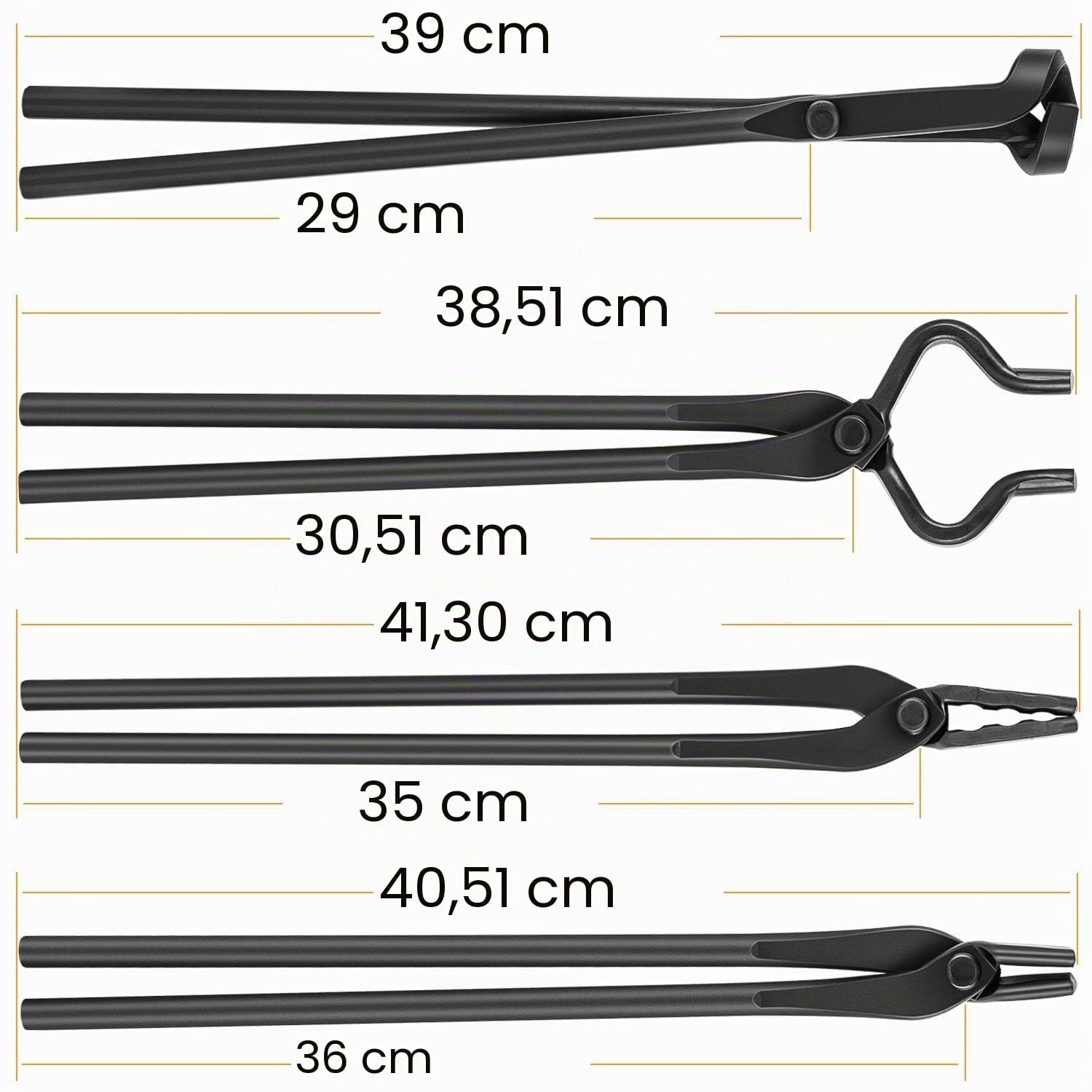 Lot de 4 pinces forgeron Forge - Outil de forgeron - Kit d'outils de forgeron - Pince à enclume - Pince V-Bit - Pince à mâchoire plate