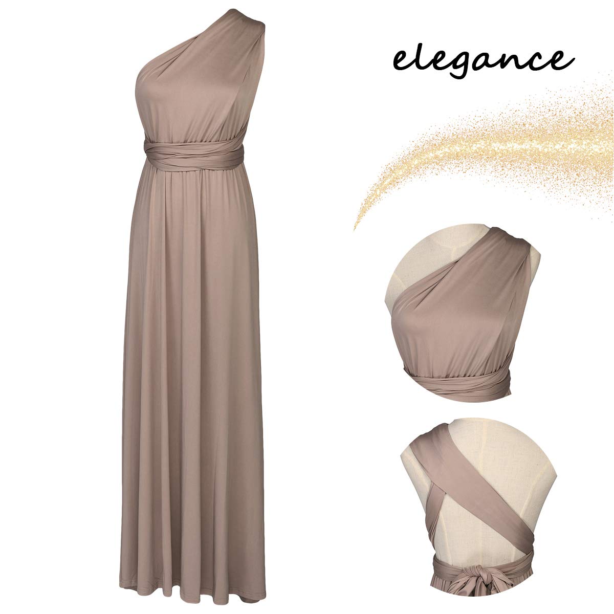 Abendkleid Lang Damen Elegant Rückenfreies Multiway Bandage Wickelkleid Festlich Hochzeitskleid Brautkleid Brautjungfernkleider Cocktailkleid Weihnachten Silvester Partykleid Ballkleid Hellbraun M