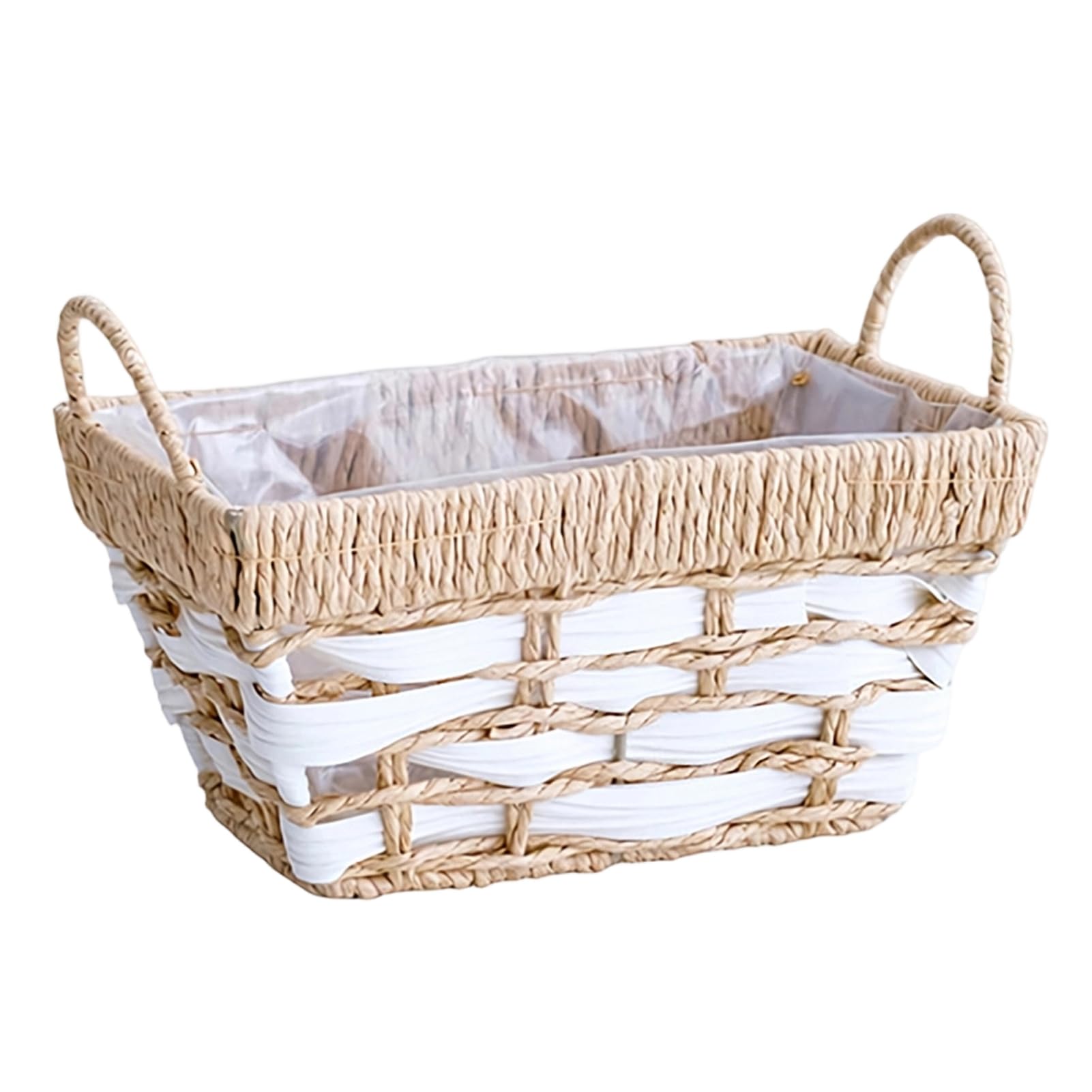 sugerou Storage Basket Rectangle Paper Rope Handwoven with Double-sided Handles - Waterproof Lining Portable Storage Bin for Bathroom Toiletries or Home Organizer B