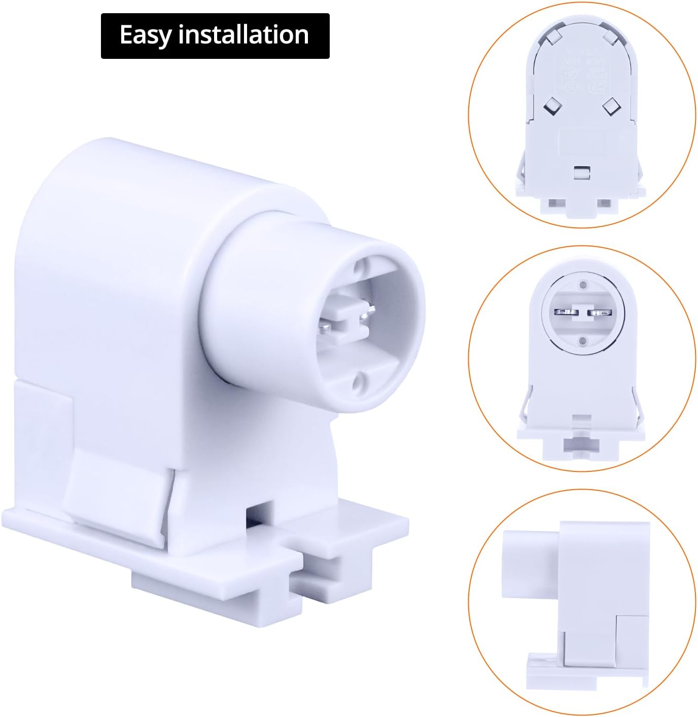 QWORK R17D/HO Tombstone Base Holder Socket Connector, 5 Pairs - T8/T10/T12 LED Light Replacement Adaptors, Unshunted, Push Fit
