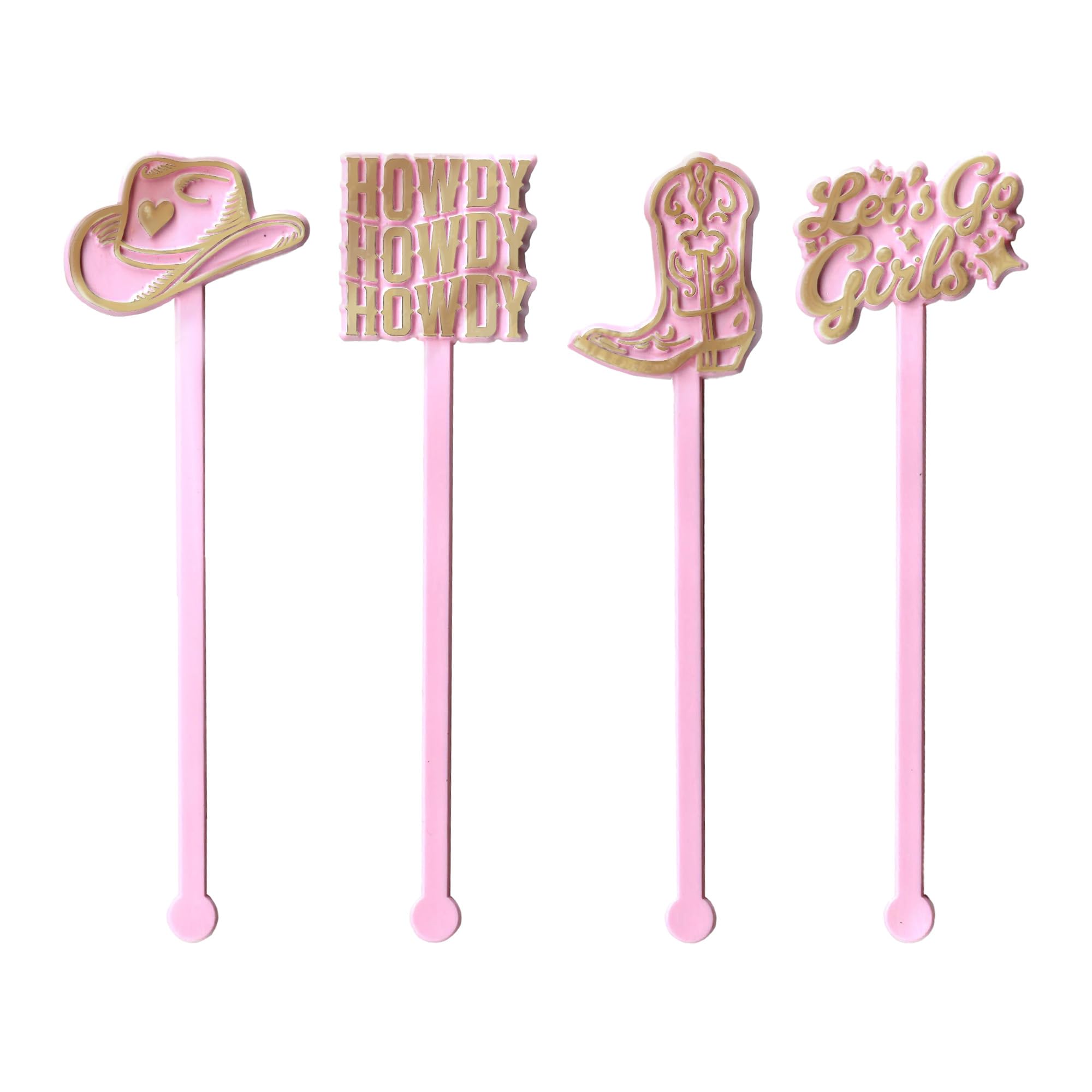 Cowgirl Bachelorette Party Swizzle Sticks – 24-Piece Pink Drink Stirrer Set, Reusable Plastic Cocktail Sticks for Western, Rodeo, Nashville, Disco