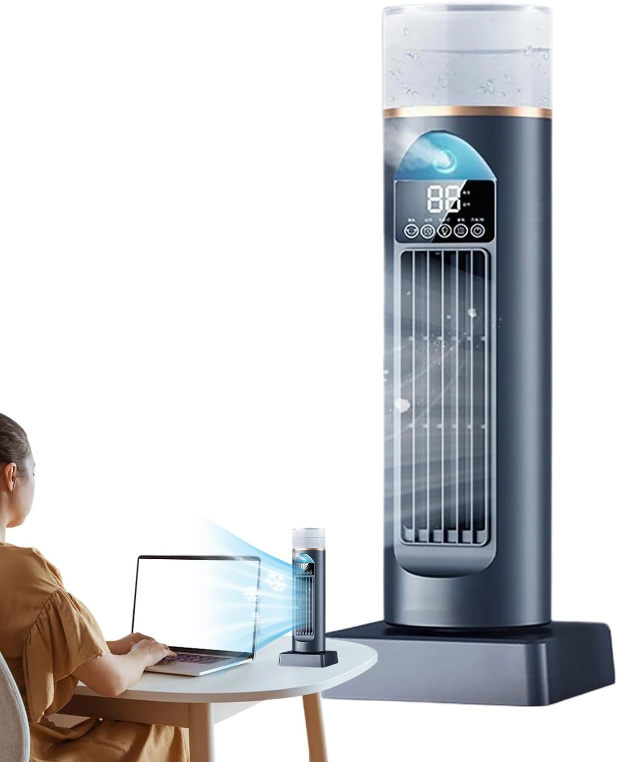 LAFANDE Smart Quiet Tower Fan, Oscillating Tower Fan with 6 Speed Setting, Silent Portable Rotating Ventilador Cooler for Home Bedroom Living Room Sleeping Standing Table