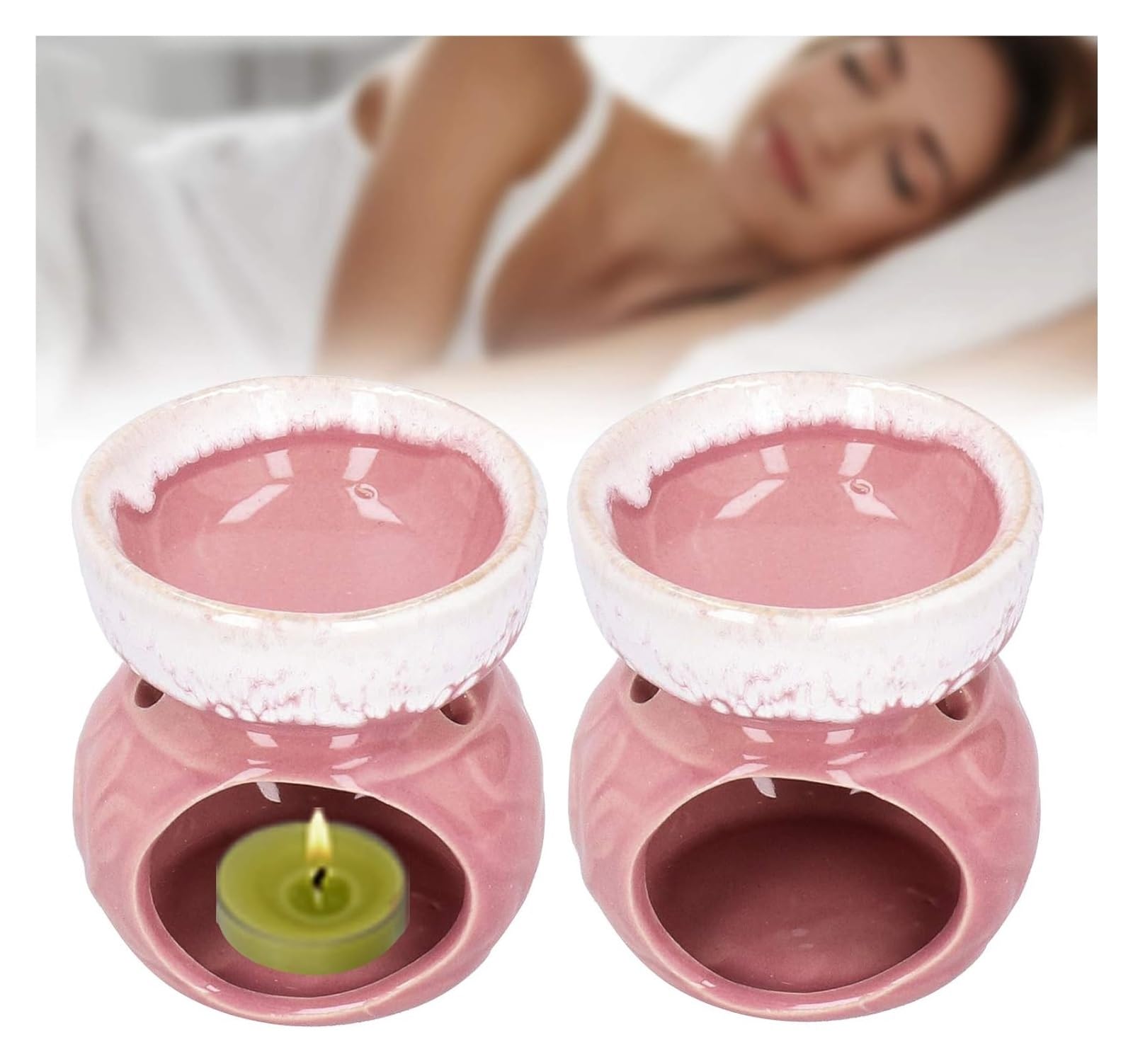YKMYXZ wax burner， 2pcs Essential Oil Diffuser, Ceramic Burner, Fragrance Lamp, Decorative Aromatherapy Stove Furnace(Roze)