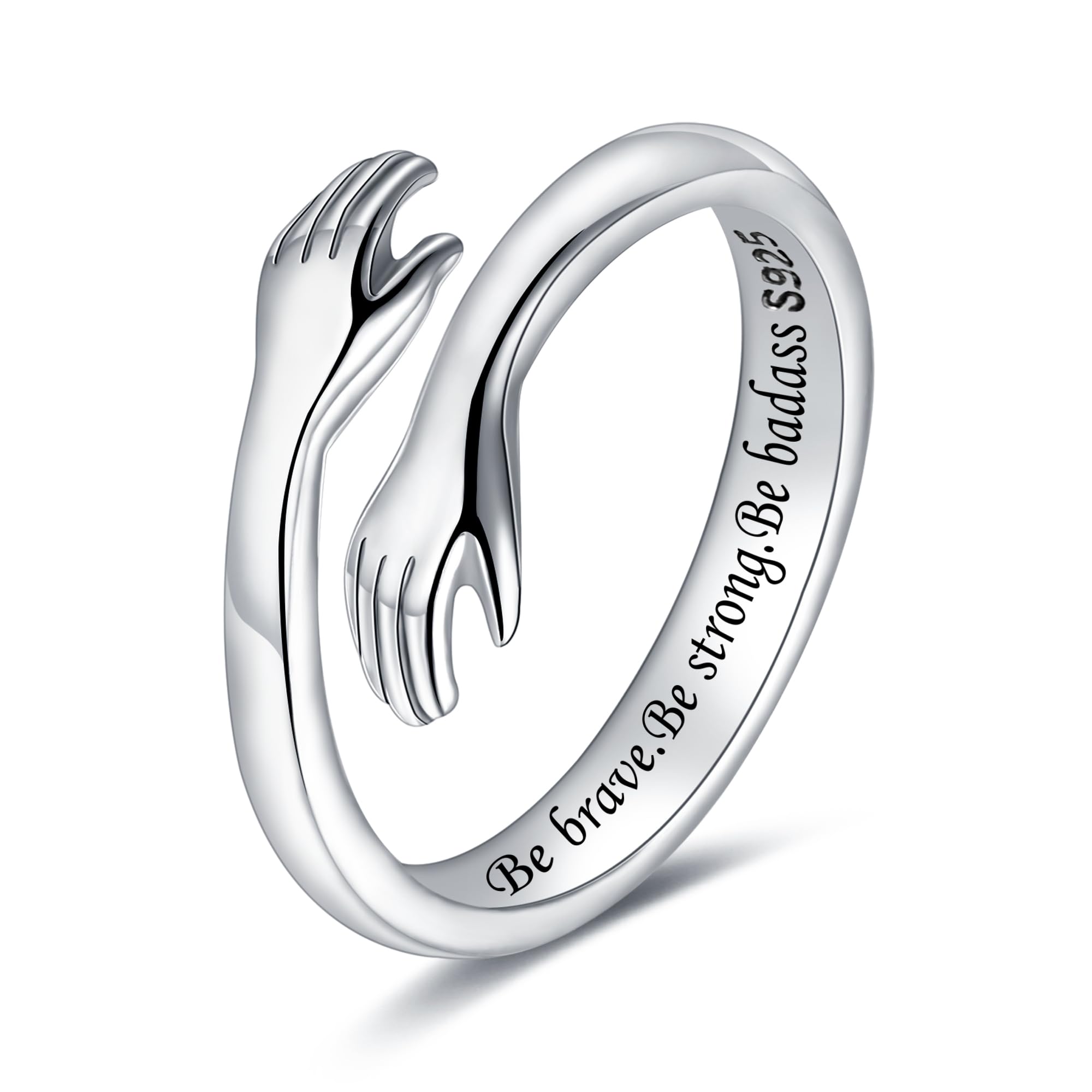 LOVECOM Anillos de abrazo de plata de ley S925 para mujeres, adolescentes, niñas, ajustables, abrazar, anillo abierto para hombres, anillos de promesa, joyas de cumpleaños, regalo para papá, US Size 6