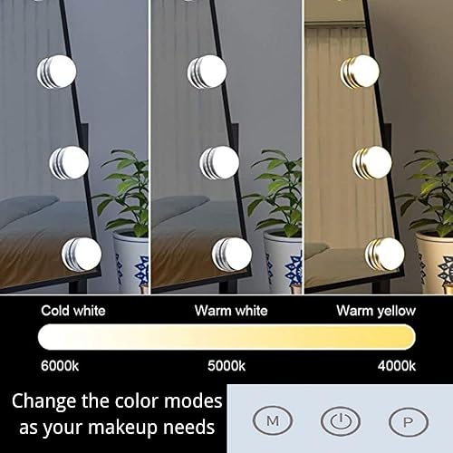 Miniatura 2 de Espejo de tocador con luces, espejo de maquillaje iluminado Hollywood con 3 modos de color y 9 bombillas LED de diamante regulables, aumento 10X,