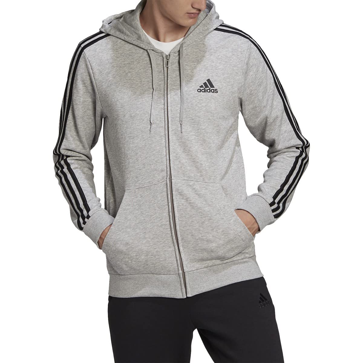 adidas mens Essentials French Terry 3-stripes Hoodie. not a zip up.