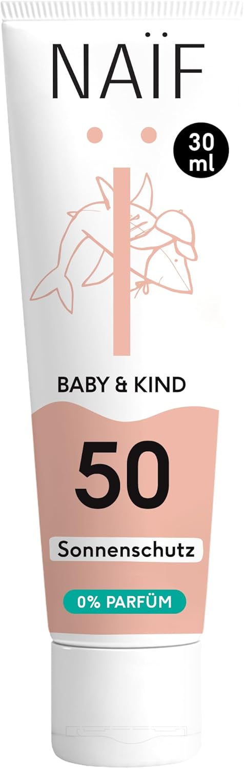 Naïf zonnebrandcrème op minerale basis – voor baby’s en kinderen- SPF 50-0% parfum- UVA- en UVB-bescherming- waterbestendig- dermatologisch getest- zonder microplastics- 30ML