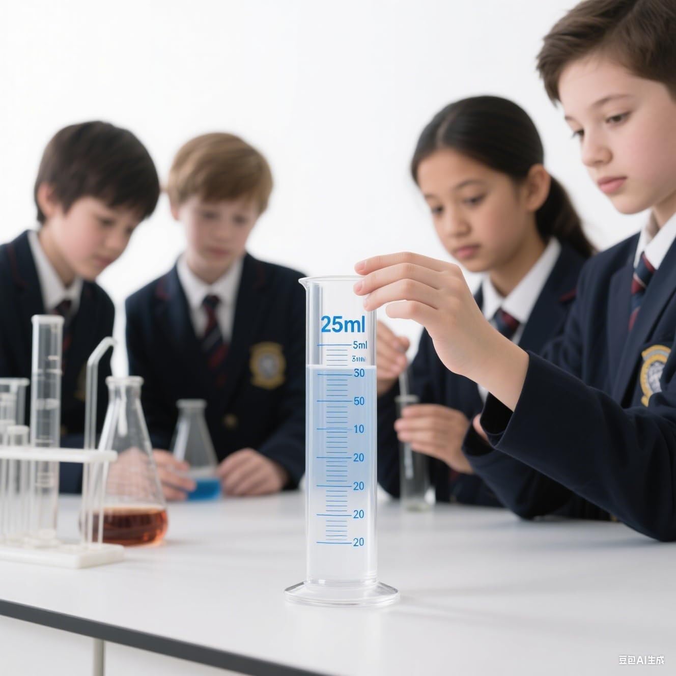Probeta de Laboratorio para Ciencias, Cilindros graduados de plástico de 25 ml y 50 ml, Paquete Transparente de 6(50ML)