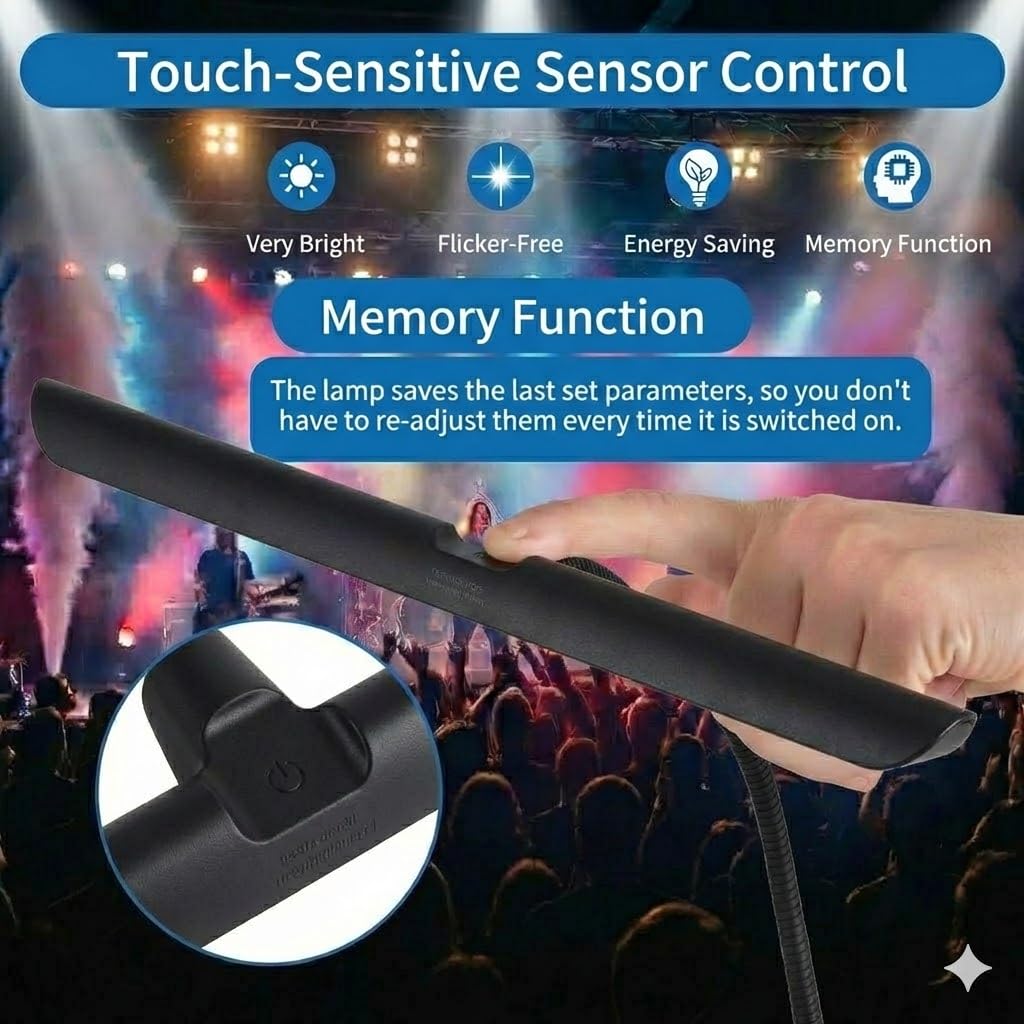 Infitronic - LED Klavierleuchte mit Touch-Dimmer & USB-Ladefunktion – Schwanenhalslampe für Klavier, Flügel & E-Piano – Warmweiß 3000K, Stufenlos Dimmbar, Inkl. 12V Netzteil, 295mm Breit – Schwarz