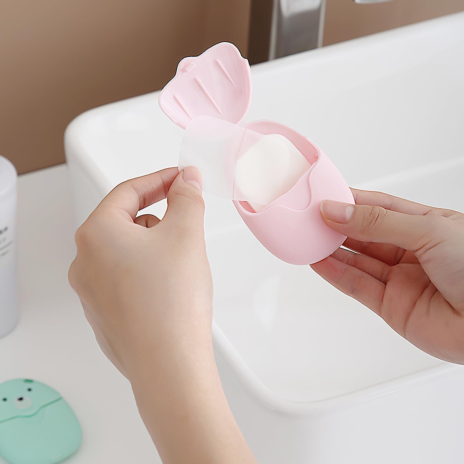 TNSLAND 6 pudełek na mydło papierowe, mini papier podróżny, 300 tabletek, mydlane arkusze do podróży, jednorazowego użytku w podróży, na kempingu i na co dzień