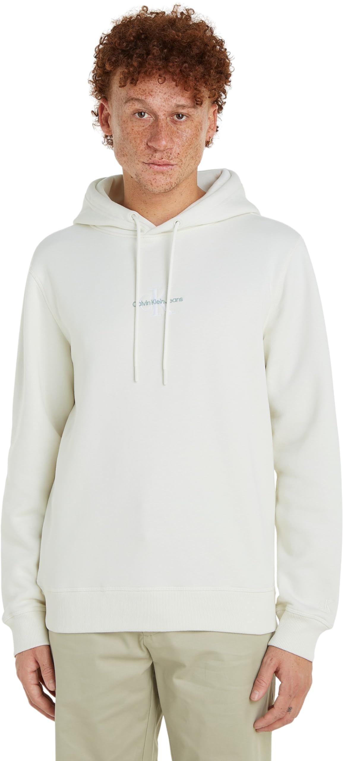 Calvin Klein Jeans Men's MONOLOGO HOODIE Pullover Hoodie, Ivory, 6XL
