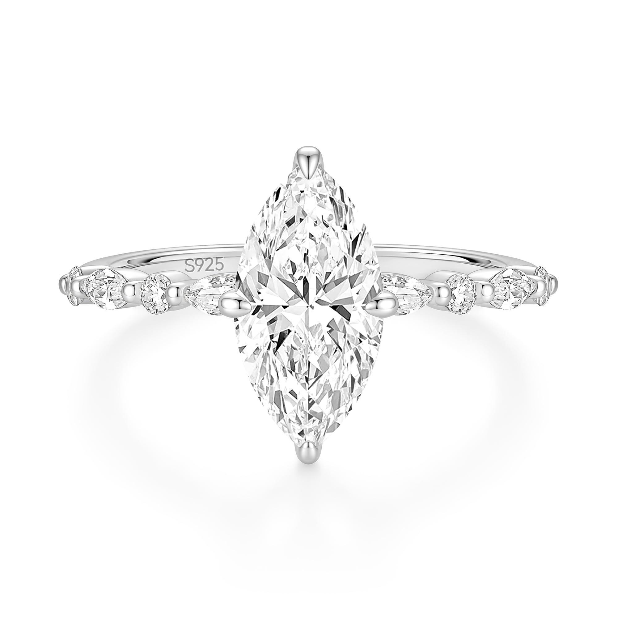 EAMTI Moissanite Engagement Ring for Women 925 Sterling Silver Marquise Cut