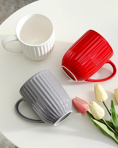 Miniatura 8 de Hasense Juego de 4 tazas de café de 16 onzas, grandes tazas de cerámica acanaladas con mango grande para café, té y cacao, diseño moderno y peso