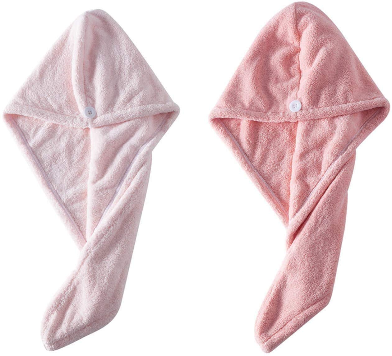 2 Pack Hair Drying Towel Turban Twist for Long Hair Wrap Towels, Quick Magic Drying Absorbent Cap for Women and Girls (Pink+Light Pink)