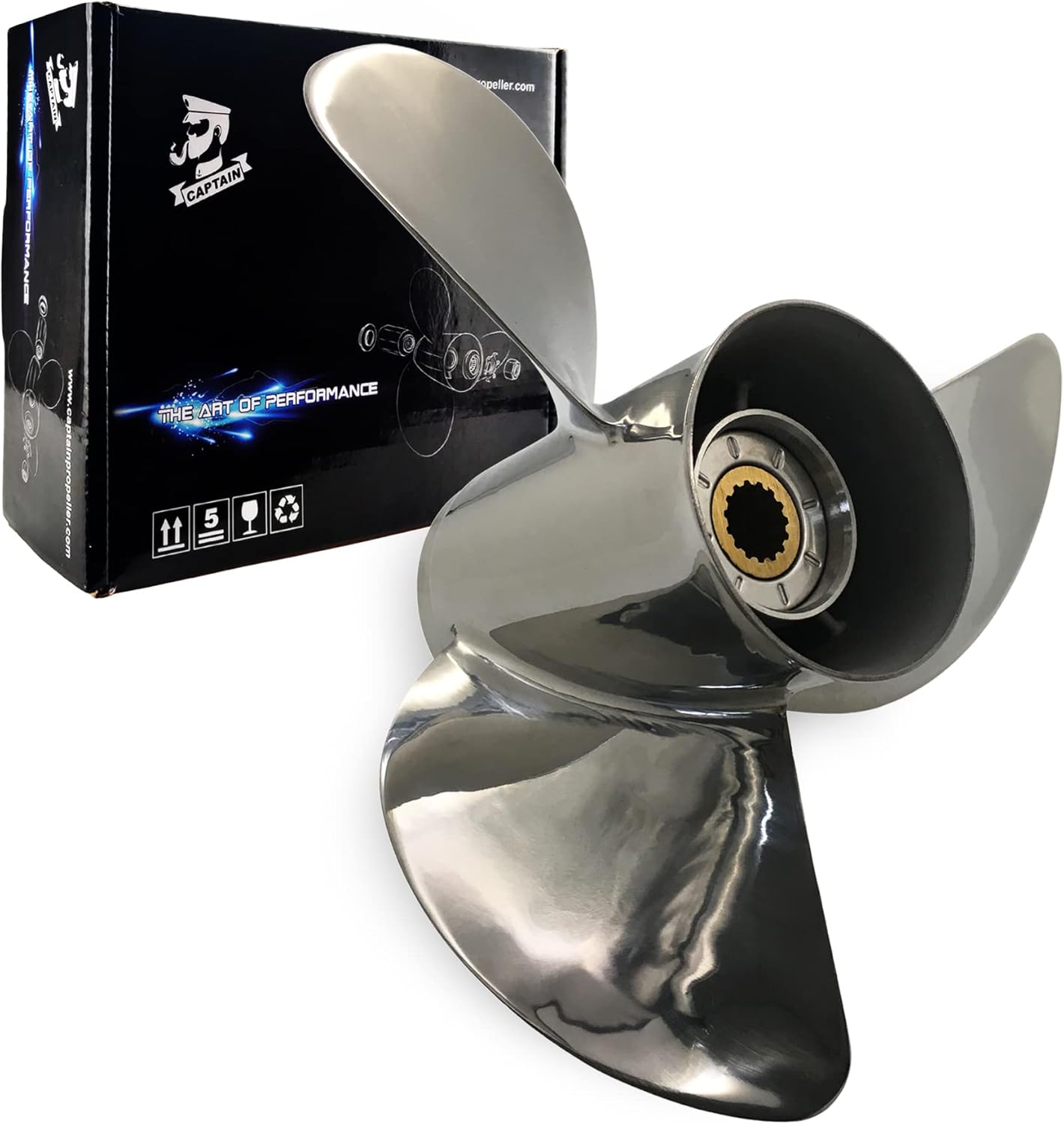 Boatman Boat Polished Stainless Propeller fit Tohatsu Outboard Engines 9.9HP-250 HP 3 Blades RH/LH