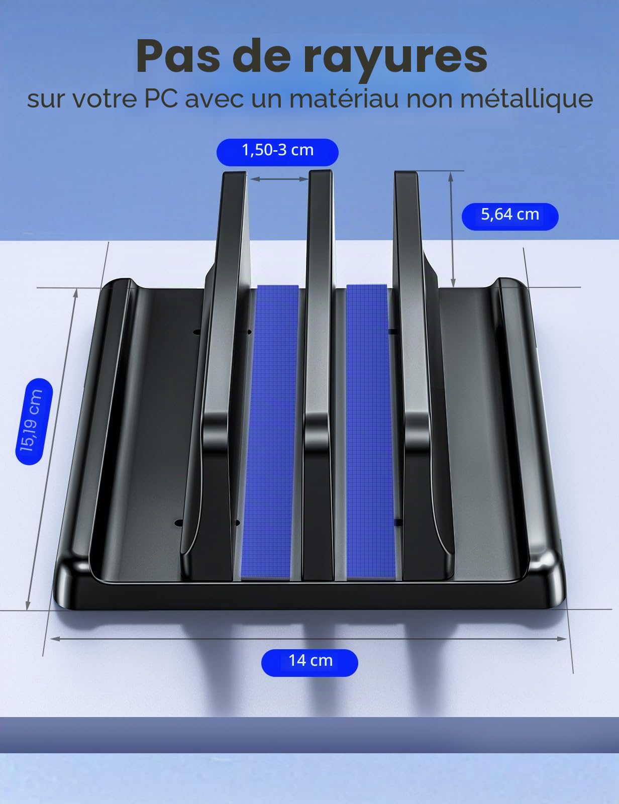 VAYDEER Support Vertical 4 en 1 pour Ordinateur Portable, 2 emplacements Compatible avec MacBook/iPad/PC jusqu'à 17,3 Pouces - Noir