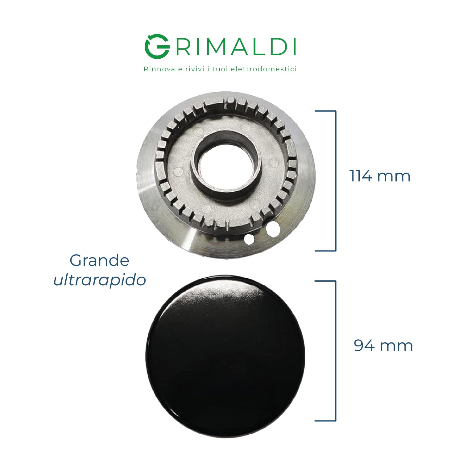 G GRIMALDI Kit 4 Bruciatori Compatibile SMEG 902001 Completi di Piattelli Spartifiamma per Cucina Piano Cottura 4 fuochi - Originale Made in Italy