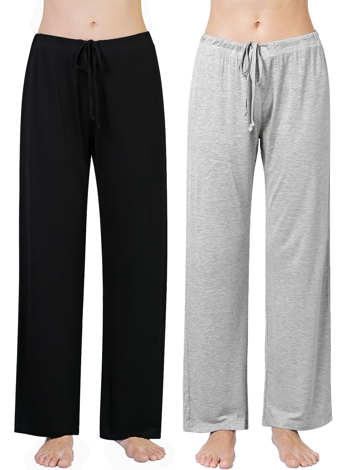 Ymmchy Damen Schlafanzughose Lang Pyjamahose Bequem Freizeithose Weich Nachtwäsche Hose mit Taschen 2-Pack