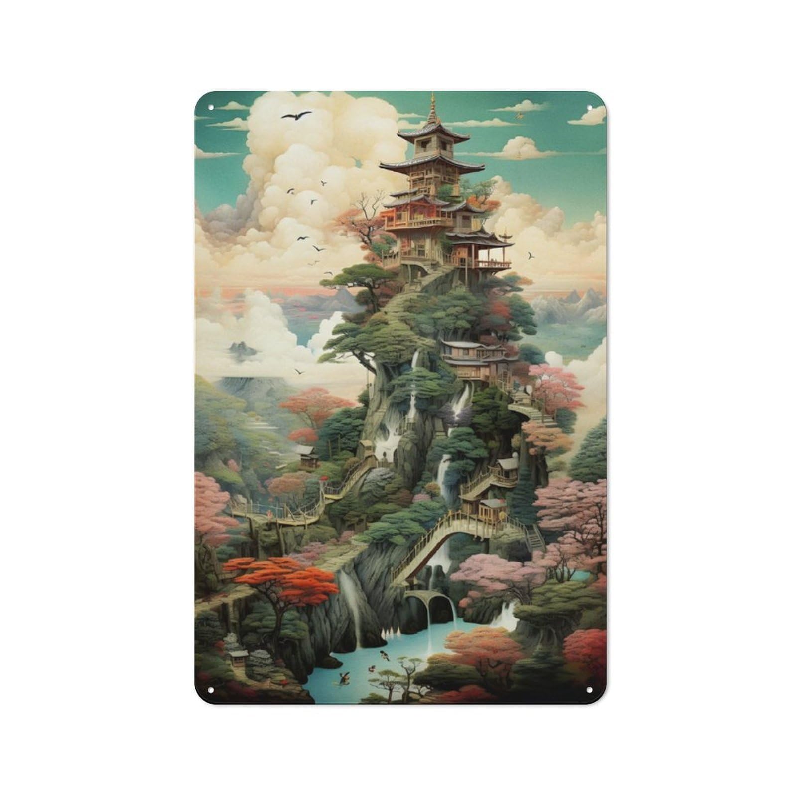 Junmoney Fantasy Landscape34 Rustic Metal Sign 30X20cm Featuring For Living Room Wall, For Vintage Wall Decor Fans, For Metal Sign Collectors