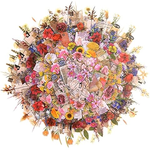 Scrapbooking Stickers, Lychii 240 Pieces Vintage Design Collage Flower Pattern Adhesive Sticker Set for Laptop Computers, Phone Cases, Diary, Album, Calendars Cover