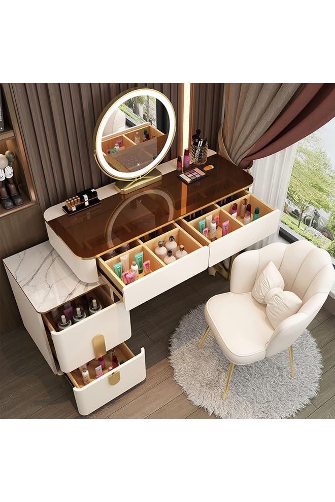 NKX Makeup Vanity Table Dressing Table Flip Mirror With Drawers And Chair 100 CM