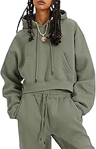 Flygo Womens Fleece 2 Piece Outfits Sweatsuit Crop Pullover Sweatshirt Joggers Pants Tracksuit Set