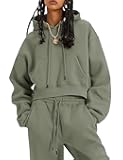 Flygo Womens Fleece 2 Piece Outfits Sweatsuit Crop Pullover Sweatshirt Joggers Pants Tracksuit Set