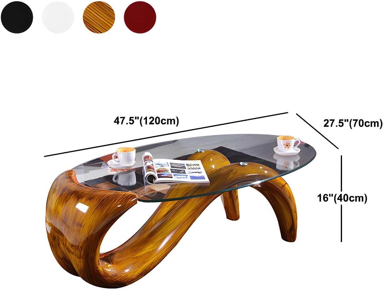 LITFAD Single Glass-Topped Cocktail Table Oval Contemporary Coffee Table Creative Mermaid Living Room Table - 47.3" L x 27.5" W x 16" H Dark Wood