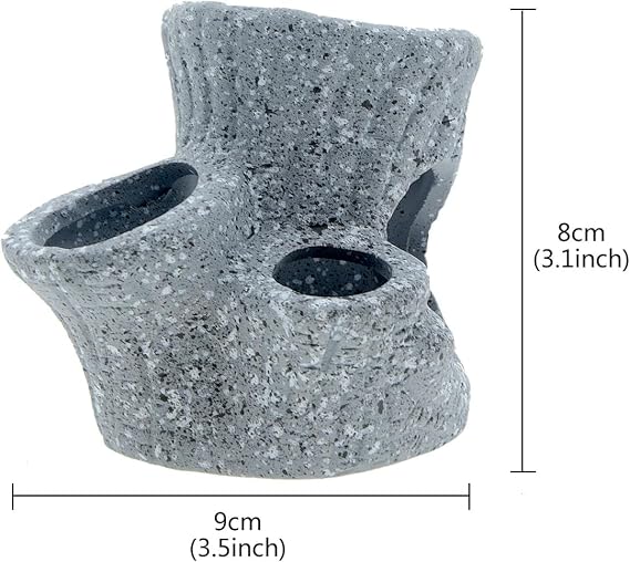 Ceramic Aquarium Cave Rock – 3-Hole Fish Tank Hideout for Cichlid, Shrimp & Small Fish – Natural Stone-Look Breeding Cave Decoration