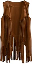 2024 Gilet à Frange Hippie Femme été Haut Veste Manteau Frangé sans Manches Vintage Daim Chic et Elégant Grande Taille Casual Mode Ethnique Cardigan Leger Court Western Cowboy Extérieur Streetwear