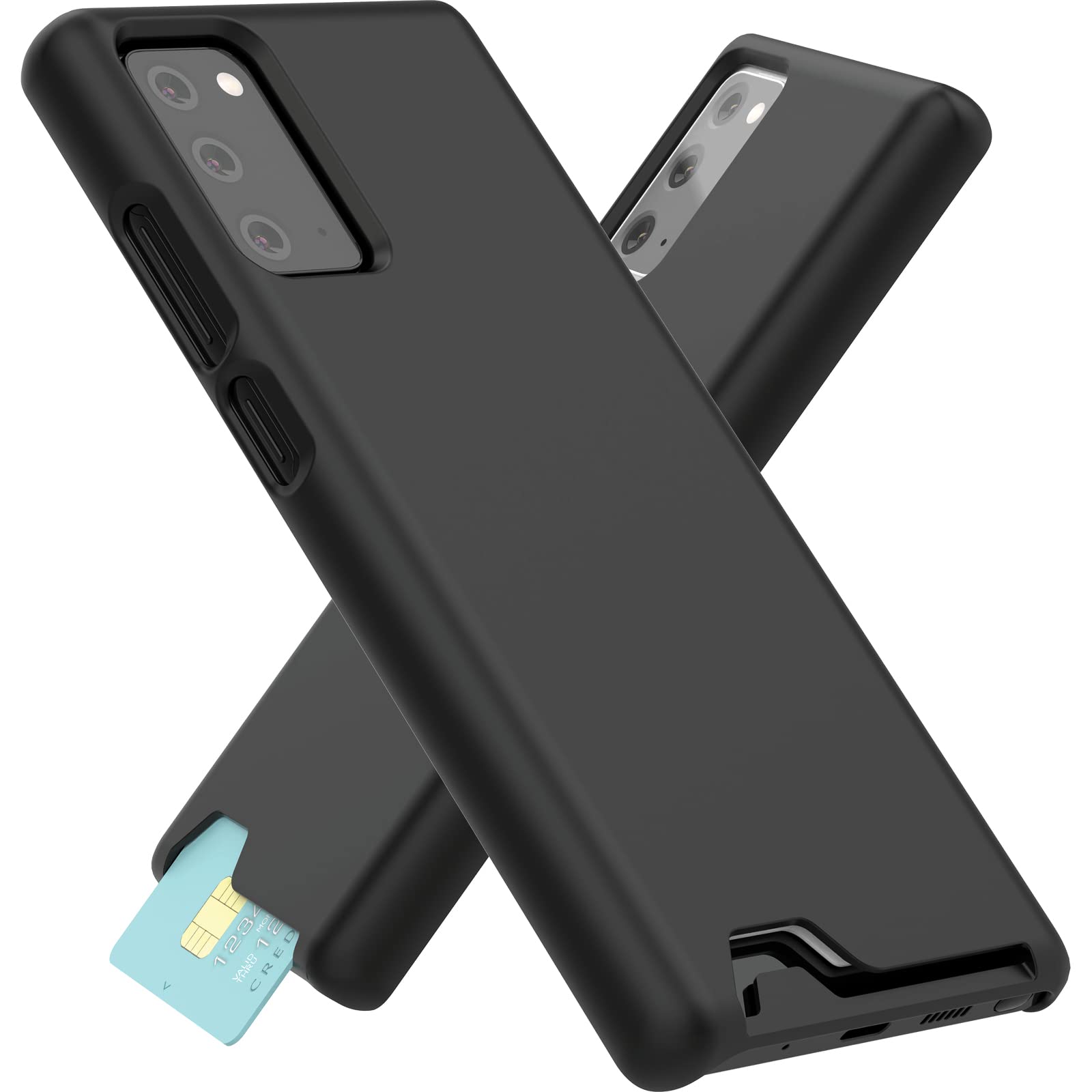 JUST4YOU Slim Hard Cover for Samsung Galaxy Note 20 Case with Card Holder (Matte Black) CS_HD_CD_GN20_BK