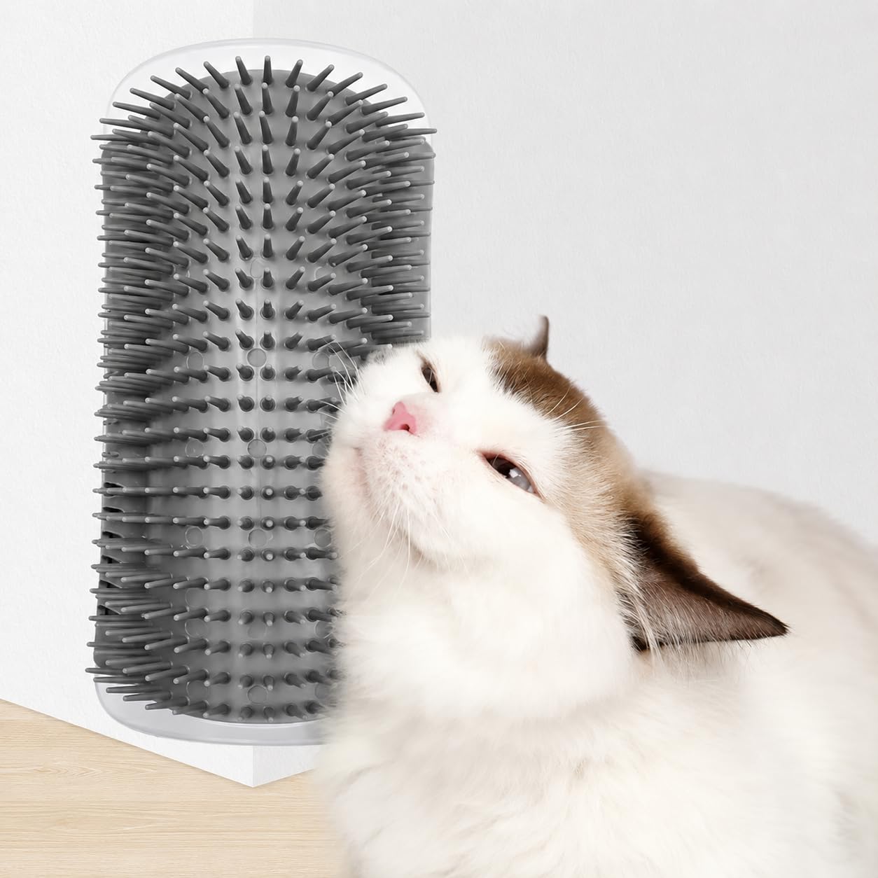 Cat Corner Brush, Cat Wall Scratcher, Face Rubbing Massage Comb, Pet Massage Tool, Washable Grooming Accessory for Long and Short Cats, Grey