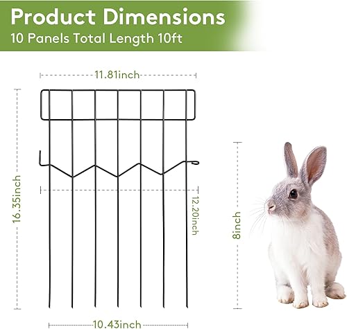 Miniatura 2 de Valla decorativa de jardín de 10 paneles, total de 16 pulgadas de alto x 10 pies de largo, barrera de animales sin excavación, borde de valla de