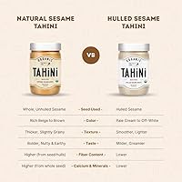 Vista 5 de Pasta de Tahini Orgánica 16 oz (1 lb) - Aderezo de Sésamo Blanco Sin Cascarilla - Certificado USDA, Sin Gluten, Kosher - Salsa Cremosa de Tahini