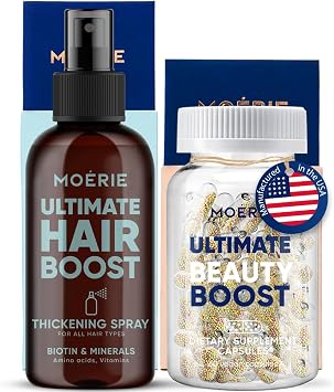 Moerie Hair Boost Supplements and Hair Growth Serum Spray for Women and Men