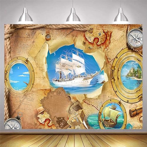 Fendrom Pirate Treasure Map Tapestry,Vintage Nautical Sailing Boat Drawing Tapestry,Old Ancient Pattern Wall Hanging Tapestries thumb #3