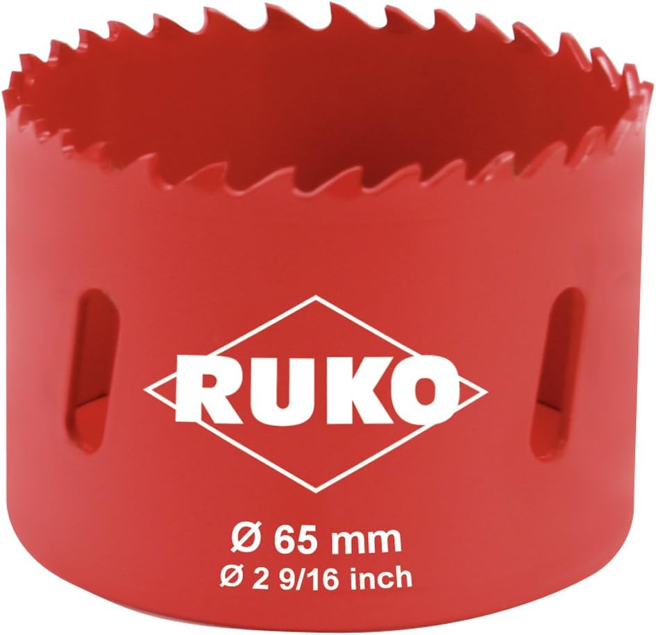 Ruko HSS Bi-Metal Hole Saw with Varied Toothing, Red Finish, 65 mm Diameter, R106065