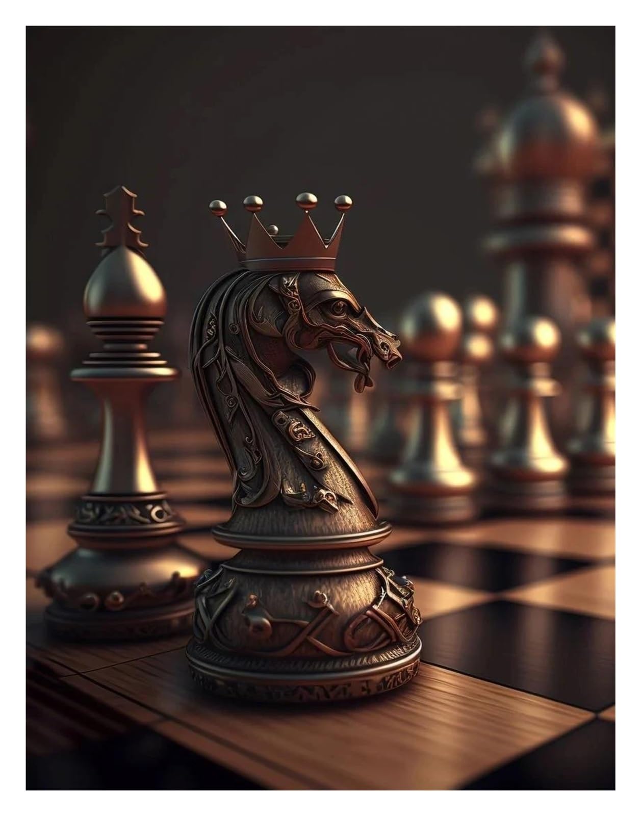 Toile Jeu d'Échecs Roi Chevalier XENITE 50x70cm Tableau Noir et Blanc Déco Salon