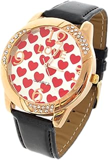 Qtqgoitem Red Heart Printed Round Dial Black Watchband Wrist Watch for Lady (Model: f11 433 c71 712 a56)