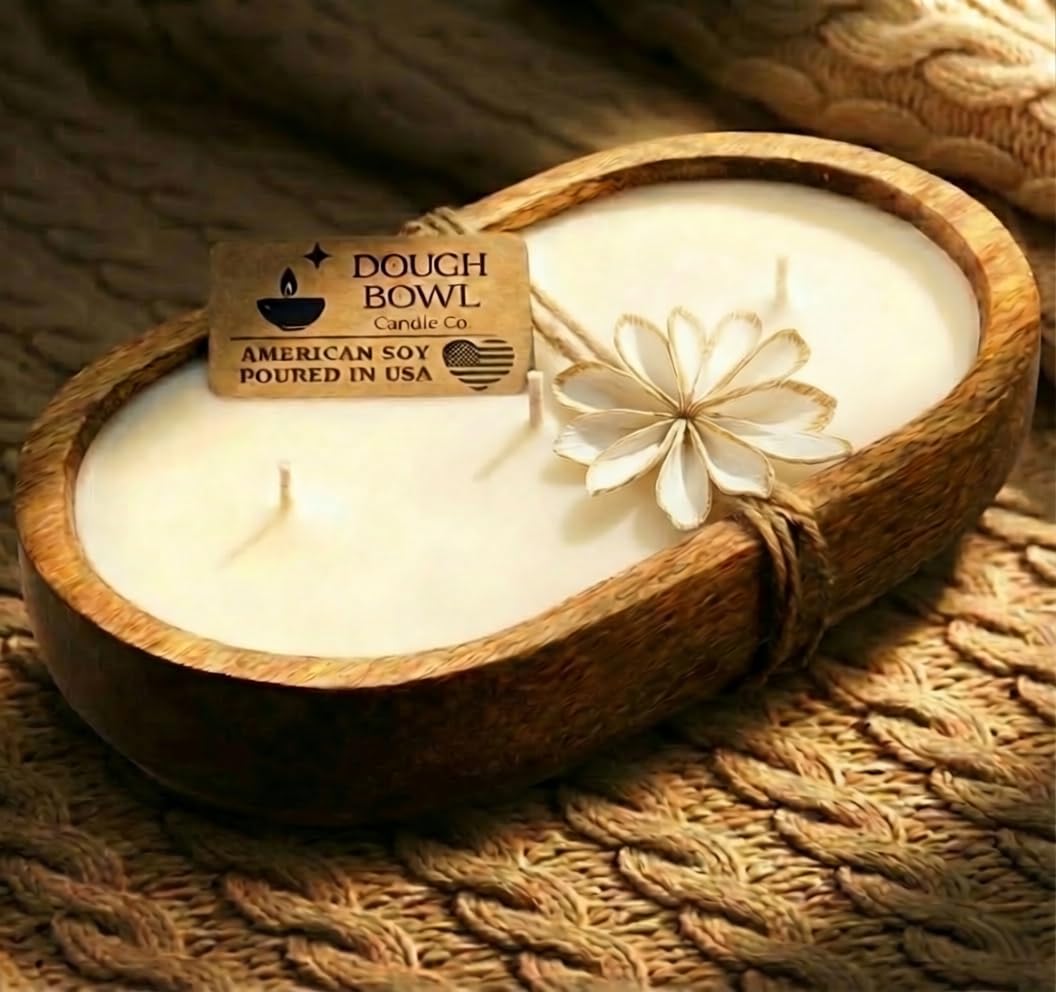 Dough Bowl Candle Co. Vela perfumada de vainilla – 10 x 6 velas grandes de cera de soja natural de 3 mechas para el hogar, ideas de regalo de cumpleaños para mujeres, aroma de vainilla que elimina el
