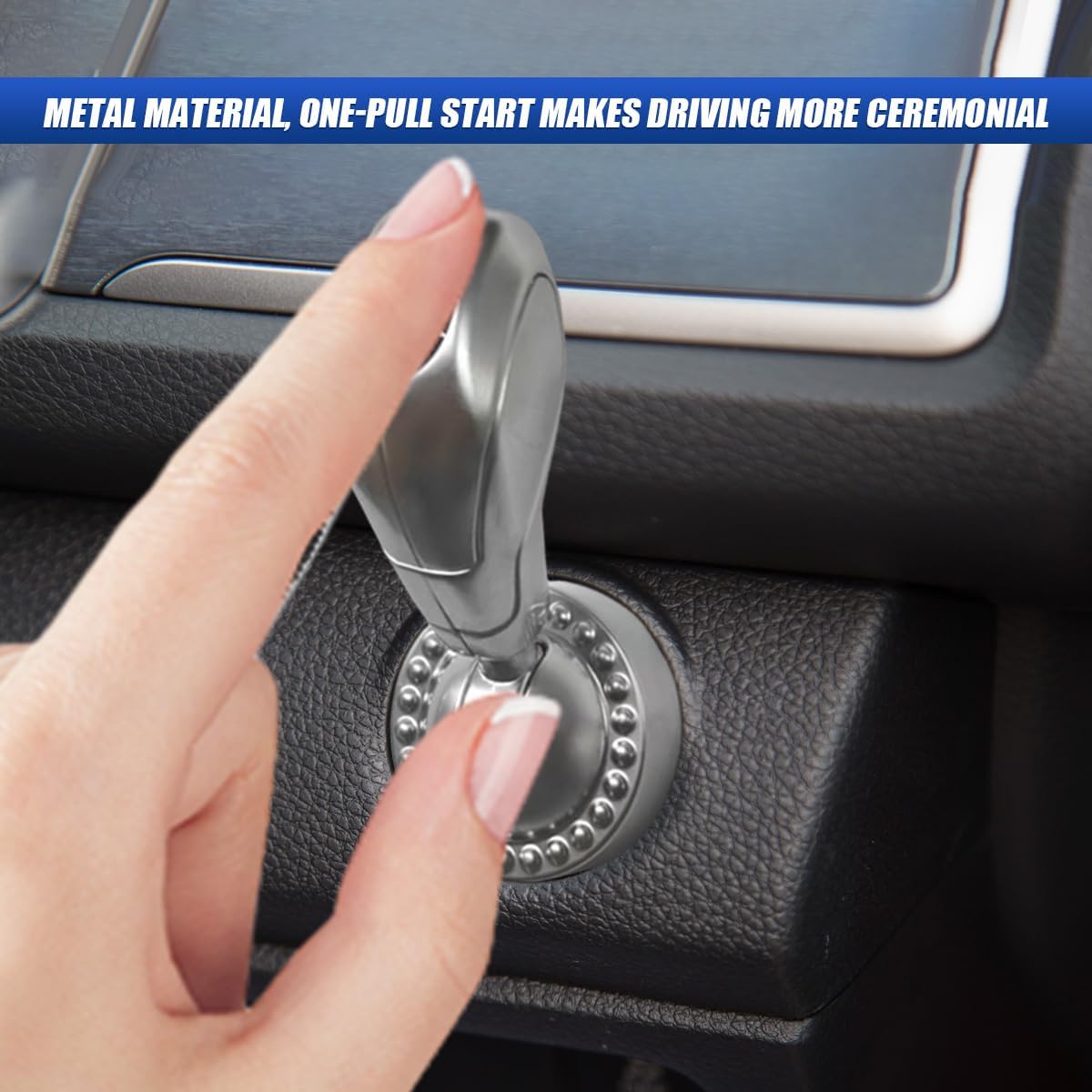 Ball-bar Car Push Starter Button Cover, Cool Alloy Auto Engine Ignition Switch Rocker, Vehicle Interior Start Stop Button Protective Joystick Decoration Accessories (Silver) image 4