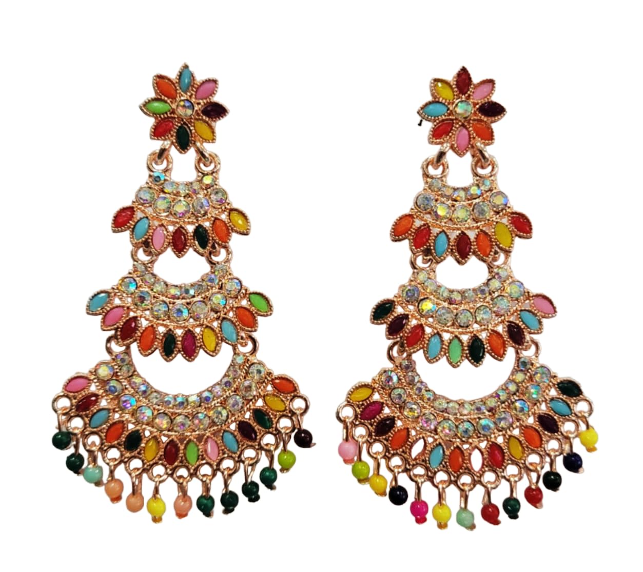 Latest Trendy Earrings multistone moti long Jewellery For Girls Women Light weight Dangles For Party Wedding Rakhi Gift (THREE LAYER) (B0CLGLKL7Z) Amazon Price History, Amazon Price Tracker