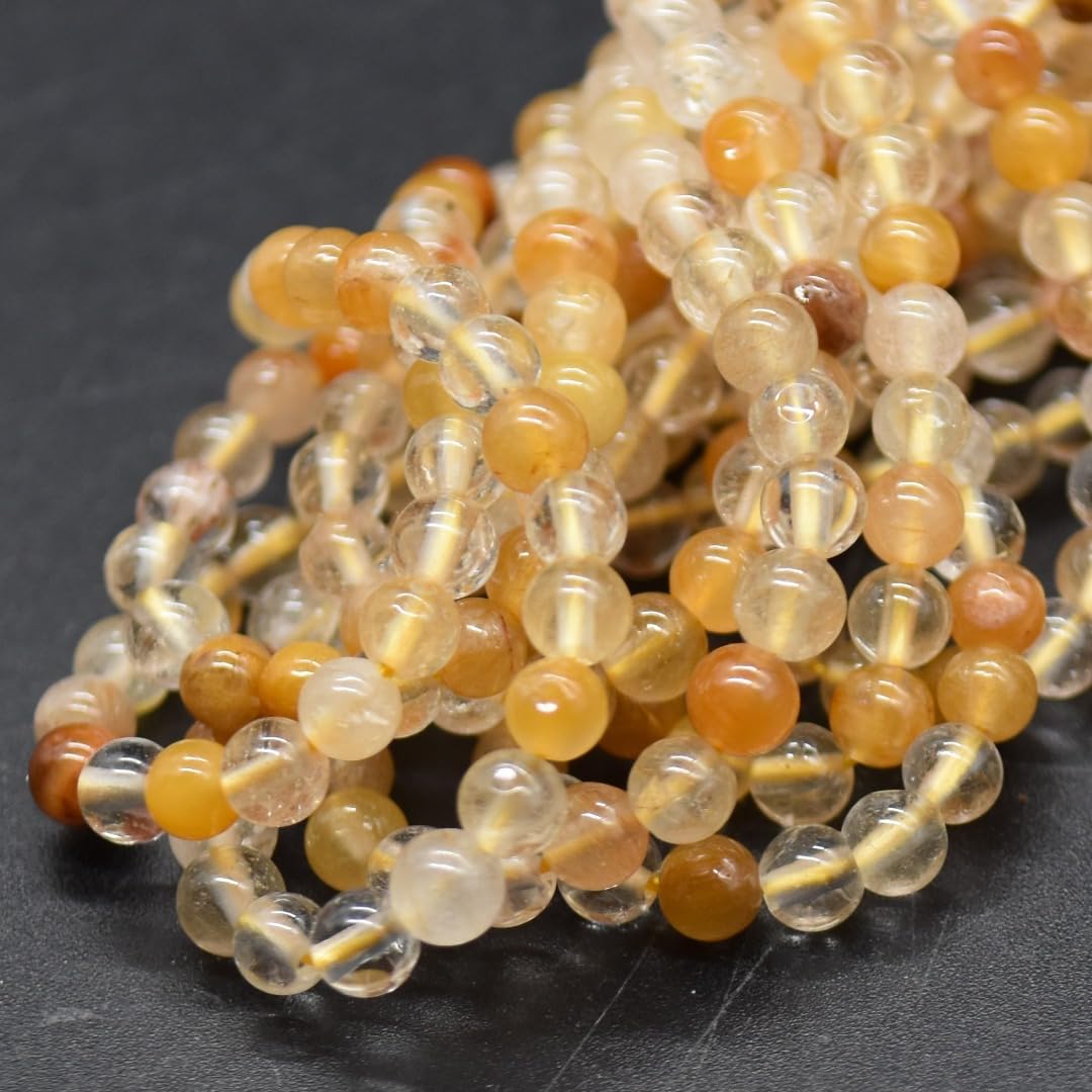 Yellow hematoid Quartz (Golden Healer) Gemstone Round Beads - 4mm - 15'' Strand