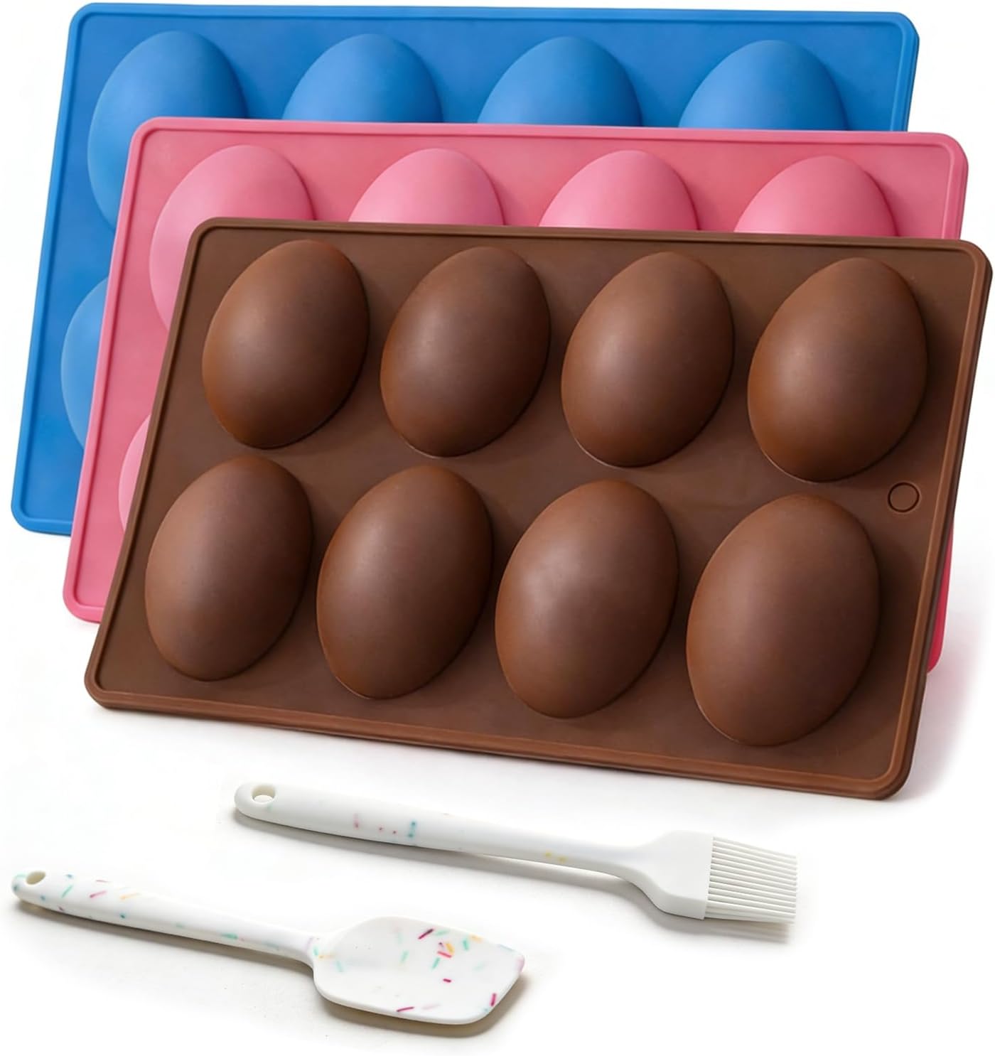 Easter Egg Silicone Molds for Baking, 3 Pack Non-Stick Chocolate Mold, Food Grade Egg Shaped Tray for Cake, Jello, Candy, Ice Cream, DIY Holiday Treats & Party Favors, Easy Release (B Set)