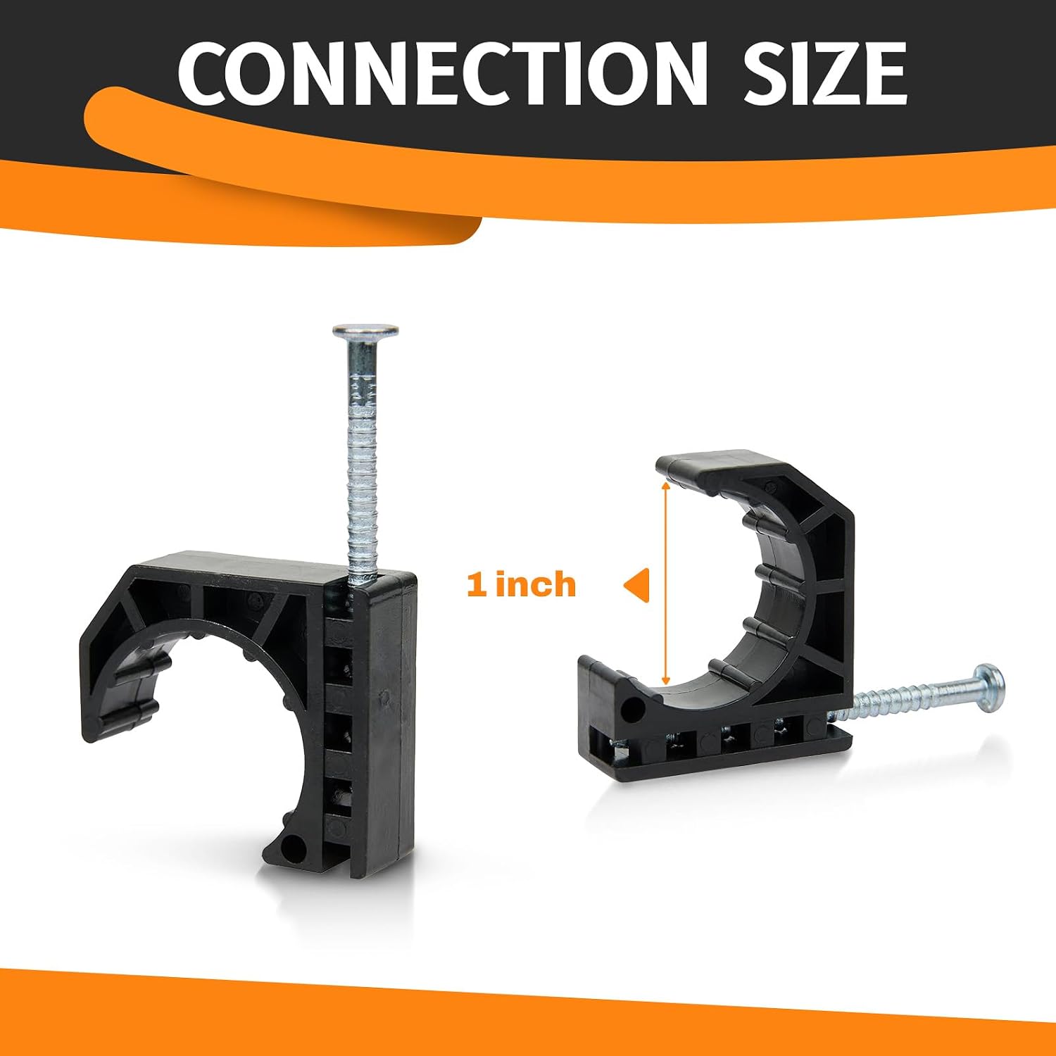 50-Pack HeSun 1 Inch Half Clamps Fixture, Black J-Hook with Nails, PEX Support Holder for Plumbing Projects