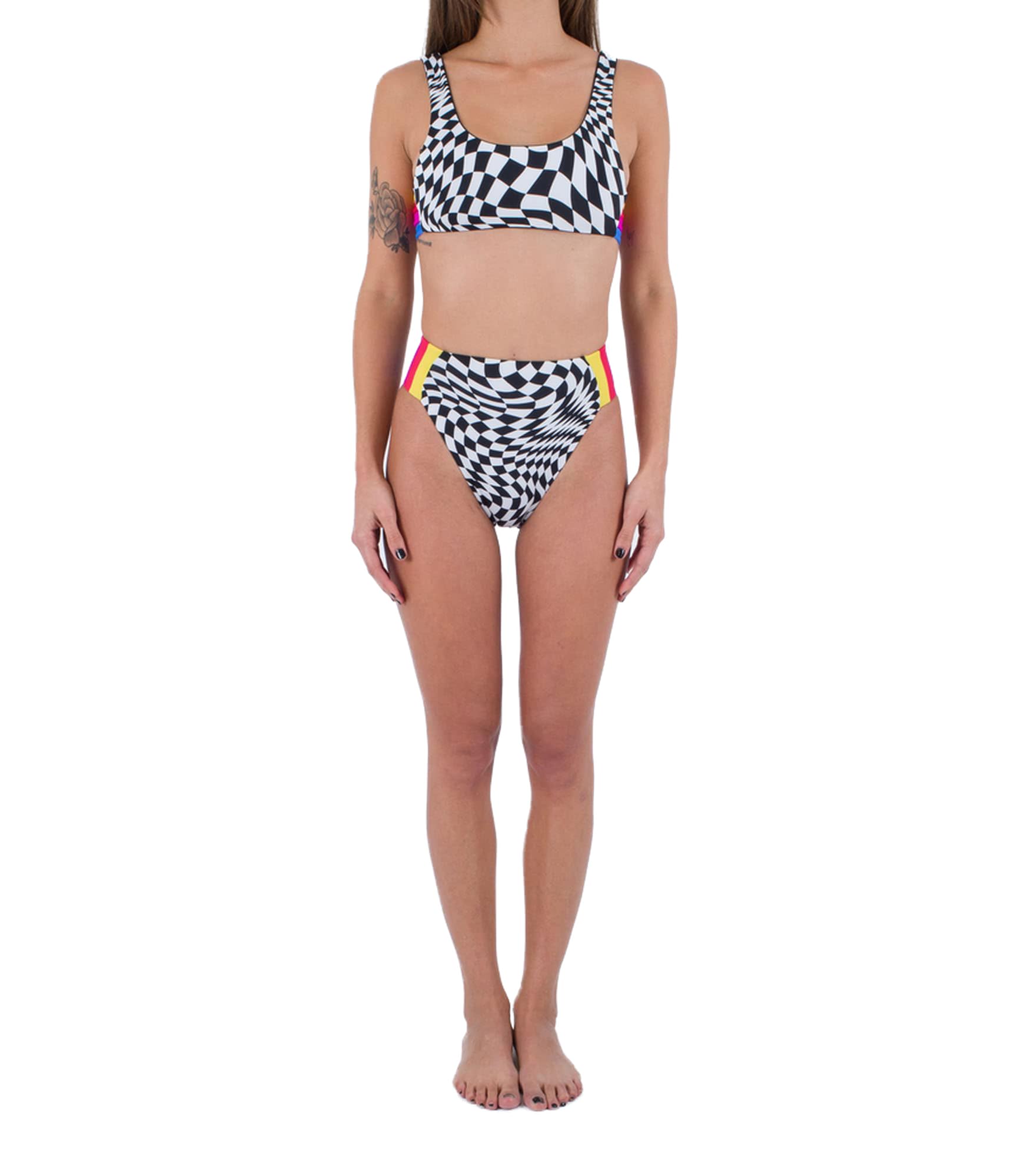 Hurley Women's Nascar Rvsb Moderate High Waist Bikini Panties, Black White, XS